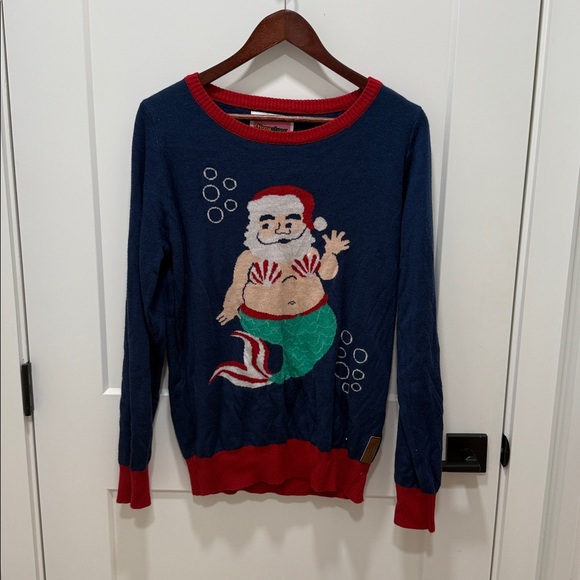 Tipsy Elves Ugly Christmas Sweater Women's L Santa Mermaid - Picture 1 of 4